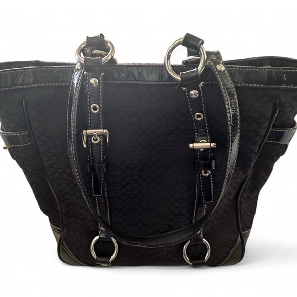 Coach Gallery Tote Shoulder Bag Signature Black Patent Leather F12344 - Picture 6 of 16